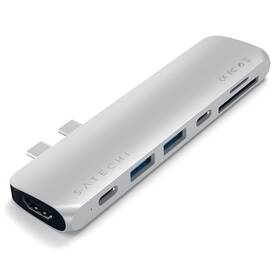Satechi USB-C PRO Hub (HDMI 4K, PassThroughCharging, 2x USB 3.0, 2xSD, ThunderBolt 3) (ST-CMBPS) stříbrný