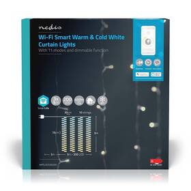 Christmas Lights Nedis SmartLife LED, Wi-Fi, Teplá až studená bílá, 200 LED, 3 m, Android / IOS (WIFILXC02W200)