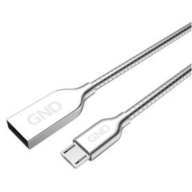 GND USB / micro USB, 1m, opletený, ocelový (MICUSB100MM23) strieborný