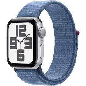 Apple Watch SE 2023 GPS 44mm pouzdro ze stříbrného hliníku - ledově modrý provlékací sportovní řemínek (MREF3QC/A)