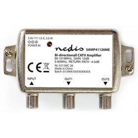 Nedis CATV, Max. zesílení 9 dB, 85-1218 MHz, 2 výstupy, zpětný kanál - 4,5 dB, 5-65 MHz, konektor F (SAMP41120ME)