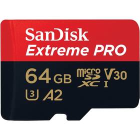SanDisk Micro SDXC Extreme Pro 64GB UHS-I U3 (200R/90W) + adaptér (SDSQXCU-064G-GN6MA)