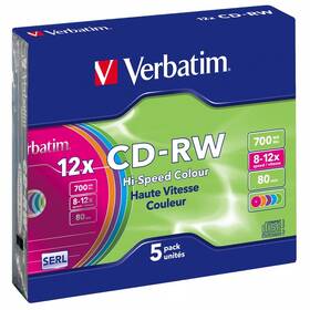 Verbatim CD-RW DL 700MB/80min. 8x-12x, colors, slim box, 5ks (43167)