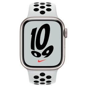 Apple Watch Nike Series 7 GPS, 41mm púzdro z hviezdne bieleho hliníka - platinový / čierny športový remienok (MKN33VR/A)