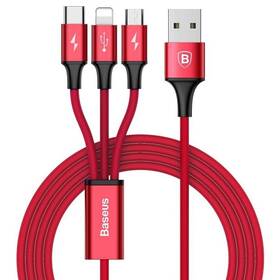 Baseus Rapid Series 3v1, USB/Micro USB, Lightning, USB-C, 1,2m (CAMLT-SU09) červený