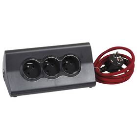 Legrand 3x zásuvka, USB, 1,5m (L050411) černý/červený