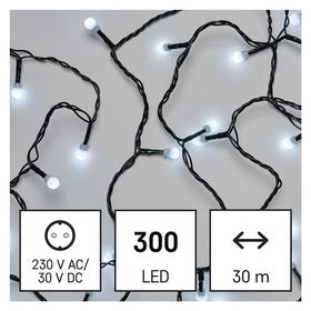 EMOS 300 LED cherry řetěz - kuličky, 30 m, venkovní i vnitřní, studená bílá, časovač (D5AC04) (vráceno - použito 8801334337)