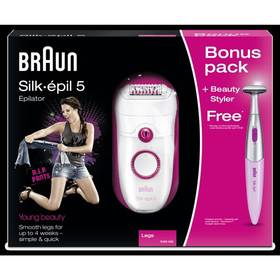 Depilator Braun Silk-épil 5 SE5185  Legs + Trymer  Braun FG 1000 SilkFinish Biały/Czerwony