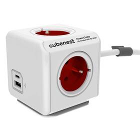 CubeNest Powercube Extended USB PD 20W, USB, USB-C, 4x zásuvka, 1,5m (PC420RD) biely/červený