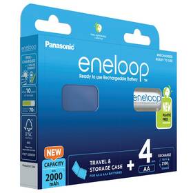 Bateria Ładowanie Panasonic Eneloop AA, HR06, 2000mAh, Ni-MH, blistr 4ks + Cestovní pouzdro na 4ks nabíjecích baterii (BK-3MCDEC4BE)