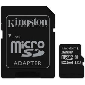 Paměťová karta Kingston MicroSDHC 32GB UHS-I U1 (45R/10W) + adapter (SDC10G2/32GB)