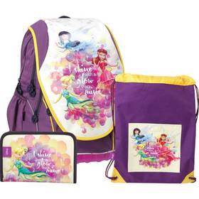 Zestaw szkolny Sun Ce SunCe Disney Wróżka Dzwoneczek - plecak, piórnik, torba na kapcie Żółty/Purpurowy