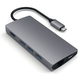 Satechi USB-C Multi-Port Adapter (HDMI 4K, 3x USB 3.0, USB-C, MicroSD, SD, Ethernet V2) (ST-TCMA2M) sivá