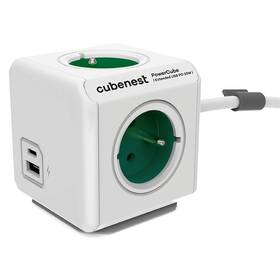 CubeNest Powercube Extended USB PD 20W, USB, USB-C, 4x zásuvka, 1,5m (PC420GN) biely/zelený