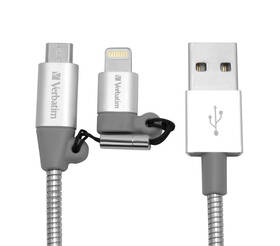 Kabel Verbatim USB/micro USB + lightning, 1m (48869) Srebrny