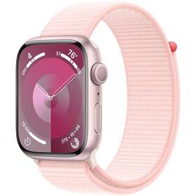 Apple Watch Series 9 GPS 45mm pouzdro z růžového hliníku - světle růžový provlékací sportovní řemínek (MR9J3QC/A)
