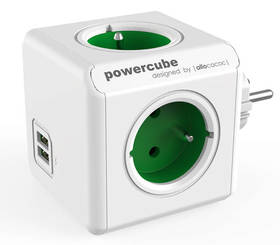 Gniazdo rozgałęźnika Powercube Original USB,  4x zásuvka, 2x USB Biała/Zielona