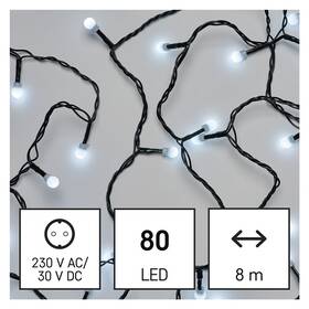 EMOS 80 LED cherry řetěz - kuličky, 8 m, venkovní i vnitřní, studená bílá, časovač (D5AC02) (lehce opotřebené 8801869500)