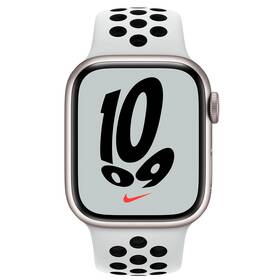 Apple Watch Nike Series 7 GPS, 45mm púzdro z hviezdne bieleho hliníka - platinový / čierny športový remienok (MKNA3VR/A)