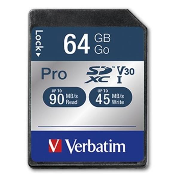 Pamäťová karta Verbatim Pro SDXC 64GB UHS-I V30 U3 (90R/45W) (47022)