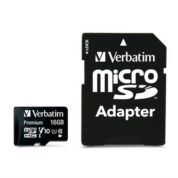 Paměťová karta Verbatim Premium micro SDHC 16GB Class 10 (80R/10W) + adapter (44082)