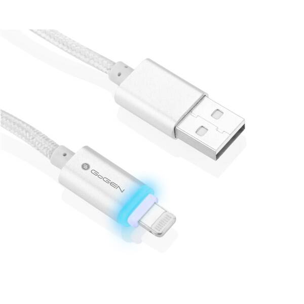 Kábel GoGEN USB/Lightning, 1m, oplétáný (LIGHTNL 100 MM02) strieborný