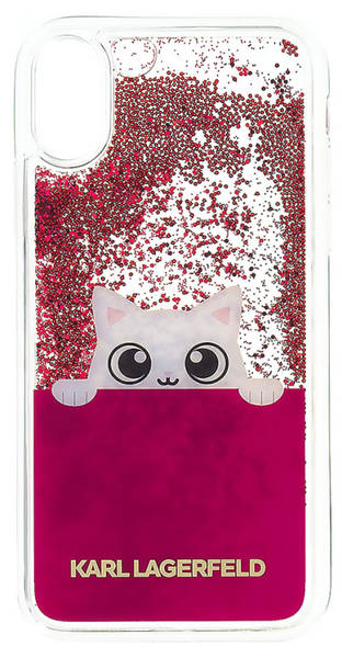 Kryt na mobil Karl Lagerfeld Peek and Boo Liquid Glitter pro iPhone X (KLHCPXPABGFU) fialový/průhledný