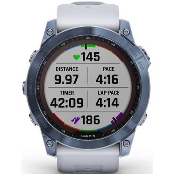 GPS hodinky Garmin fenix 7X Sapphire Solar - Titan Blue/White Silicone Band (010-02541-15)