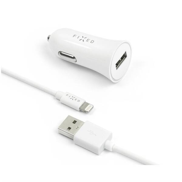 Adaptér do auta FIXED 1x USB, 2,4A + Lightning kabel (FIXCC-UL-WH) bílý
