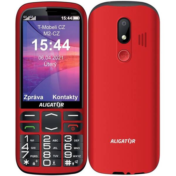 Mobilní telefon Aligator A830 Senior + stojánek - ZÁNOVNÍ - 12 měsíců záruka (A830R) červený (vráceno - použito 8801756593)