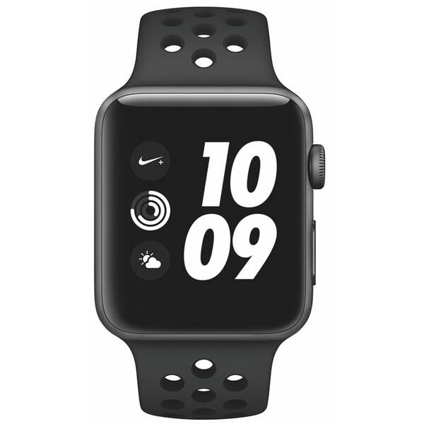Chytré hodinky Apple Watch Nike+ Series 3 GPS 42mm pouzdro z vesmírně šedého hliníku - antracitový/černý sportovní řemínek Nike (MTF42CN/A)