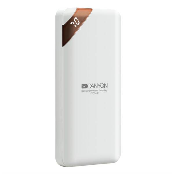 Powerbank Canyon PB-102, 10000 mAh, USB-C, s digitálnym displejom (CNE-CPBP10W) biela