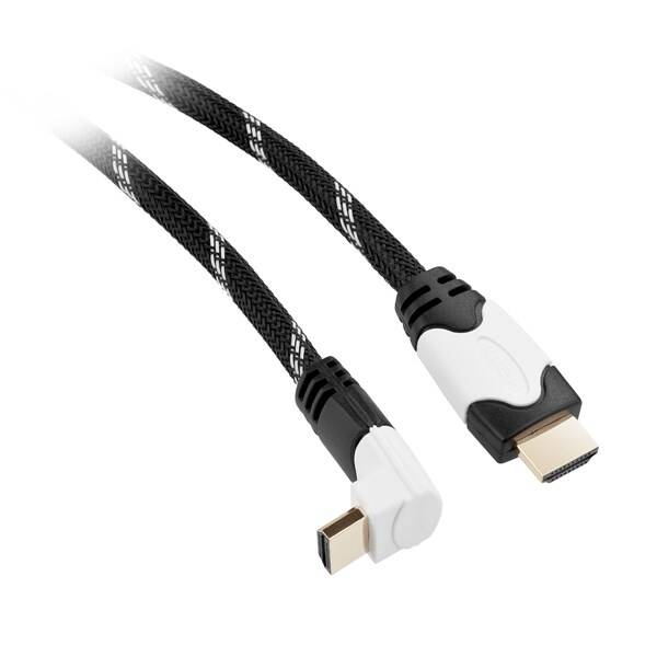 Kábel GoGEN HDMI 1.4, 3m, 90 ° konektor, opletený, pozlátený, s ethernetom (GOGHDMI300MM05) čierny