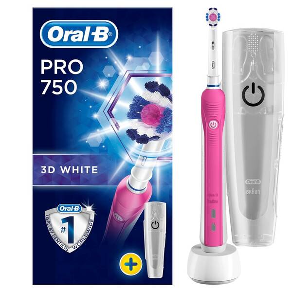 Zubní kartáček Oral-B Pro 750 3D White + cestovní pouzdro (450478) (zánovní 8801673865)
