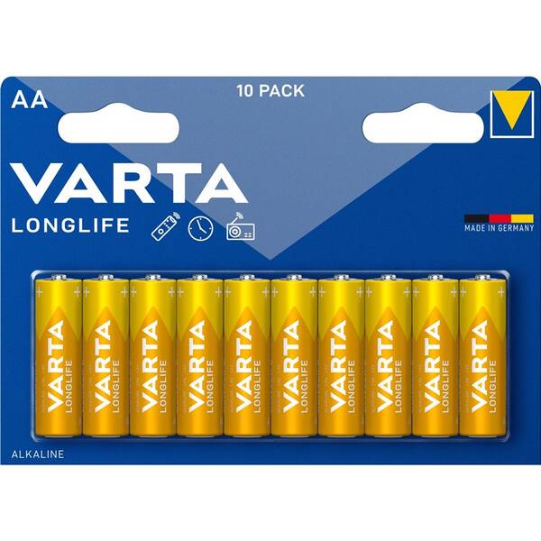 Baterie alkalická Varta Longlife AA, LR06, blistr 10ks (4106101461)
