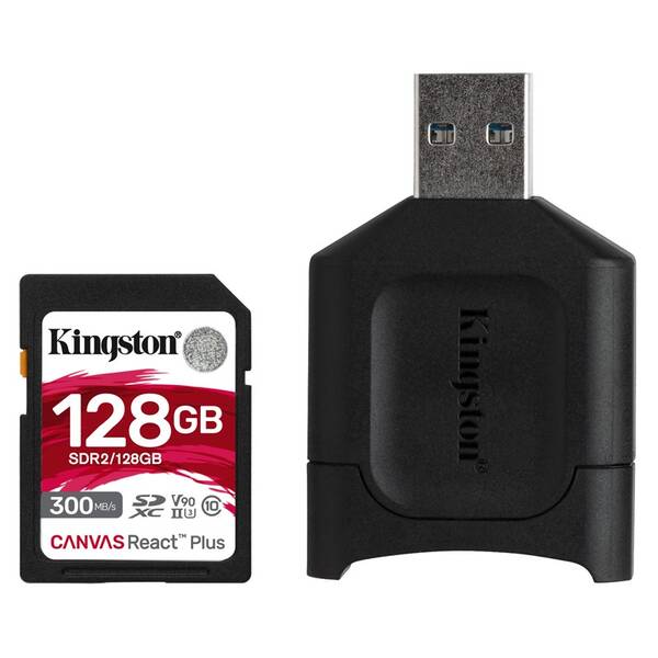Pamäťová karta Kingston Canvas React Plus SDXC 128GB UHS-II U3 ​​(300R/260W) + čítačka (MLPR2/128GB)