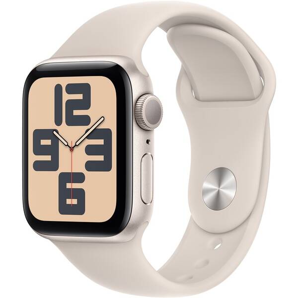 Inteligentné hodinky Apple Watch SE 2023 GPS 40mm pouzdro z hvezdně bílého hliníku - hvězdně bílý sportovní řemínek - S/M (MR9U3QC/A)