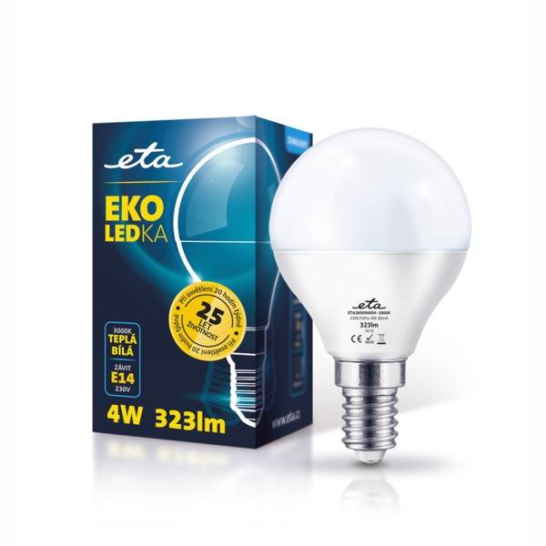 LED žiarovka ETA EKO LEDka mini globe, 4W, E14, teplá biela (G45-PR-323-16A)