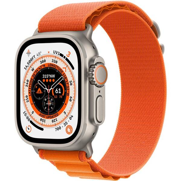 Inteligentné hodinky Apple Watch Ultra GPS + Cellular, 49mm titánové puzdro - oranžový alpský ťah - L (MQFM3CS/A)