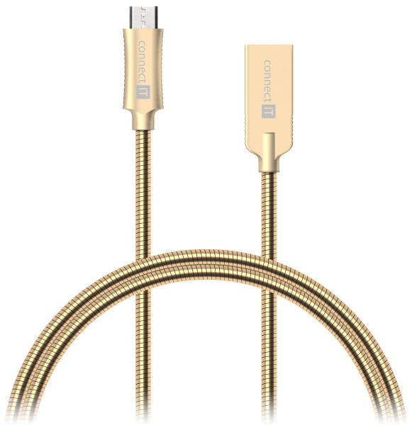 Kábel Connect IT Wirez Steel Knight USB/micro USB, oceľový, opletený, 1m (CCA-3010-GD) zlatý