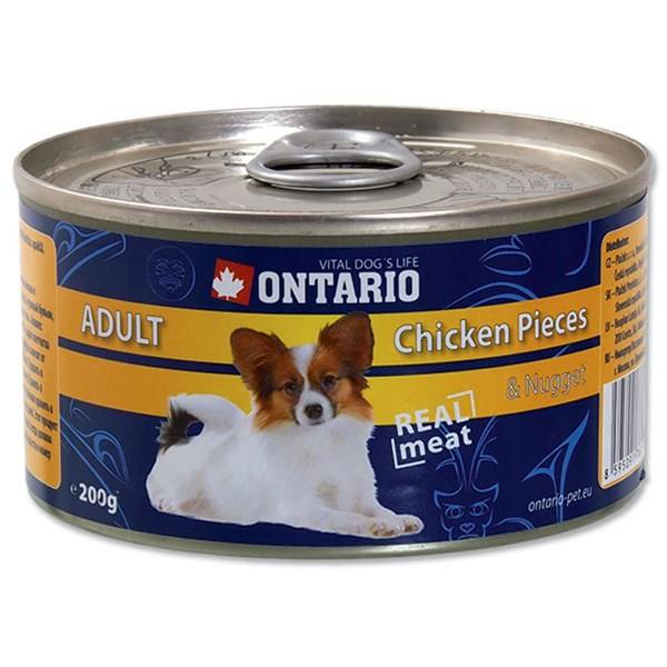 Konzerva Ontario Adult kuřecí kousky a kuřecí nugety 200g