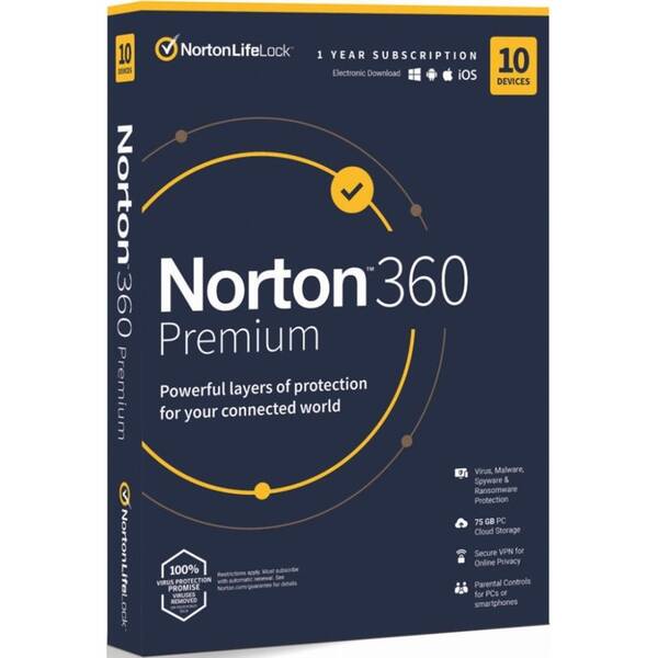 Software Norton 360 PREMIUM 75GB CZ 1 uživatel / 10 zařízení / 12 měsíců (BOX) (21416695)