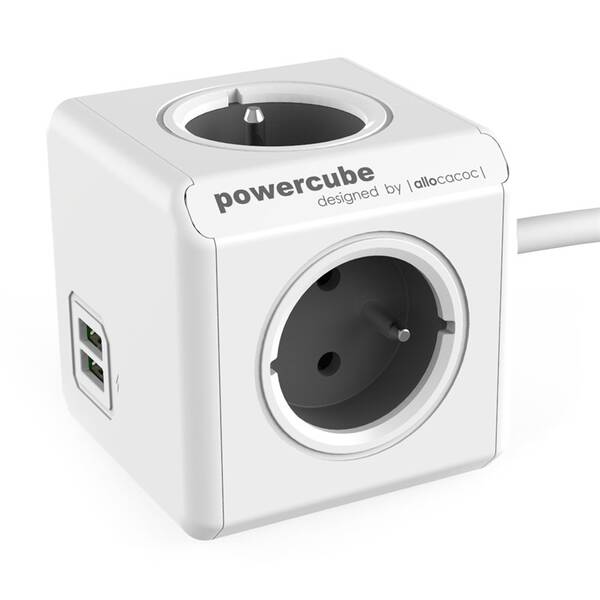 Kabel prodlužovací Powercube Extended USB, 4x zásuvka, 2x USB, 1,5m šedý/bílý (poškozený obal 2993001614)
