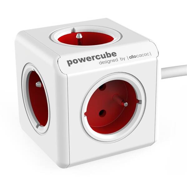 Kabel prodlužovací Powercube Extended 5x zásuvka, 3m bílý/červený (lehce opotřebené 8801855426)