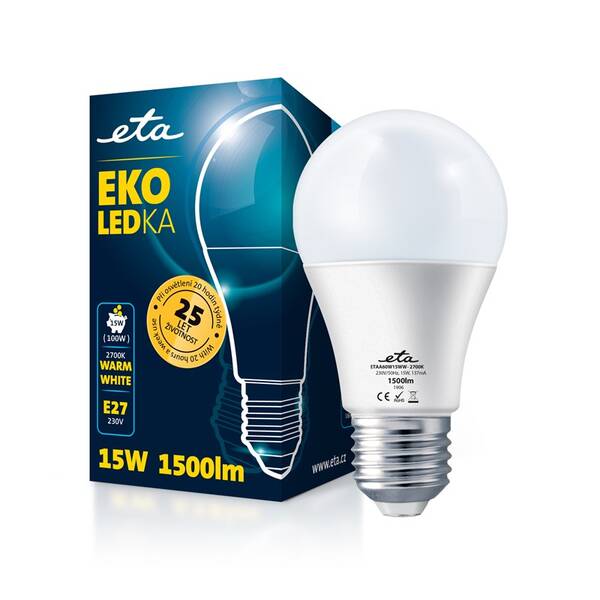 LED žiarovka ETA EKO LEDka klasik 15W, E27, teplá biela (A65W15WW)