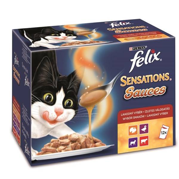 Kapsička Felix Sensations Sauces výběr v ochucených omáč. s hovězím, jehněčím, krůtou a kachnou 12 x 100g