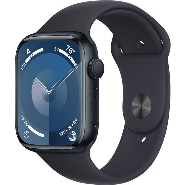 Inteligentné hodinky Apple Watch Series 9 GPS 45mm pouzdro z temně inkoustového hliníku - temně inkoustový sportovní řemínek - M/L (MR9A3QC/A)