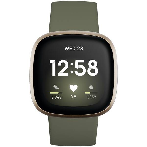 Chytré hodinky Fitbit Versa 3 - Olive Green/Soft Gold Aluminum (FB511GLOL)