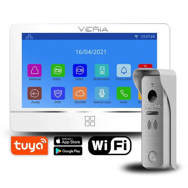 Dveřní videotelefon VERIA 8277B-W + vstupní stanice VERIA 831 (S-8277B-W-831) bílý