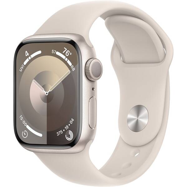Inteligentné hodinky Apple Watch Series 9 GPS 41mm pouzdro z hvezdně bílého hliníku - hvězdně bílý sportovní řemínek - S/M (MR8T3QC/A)